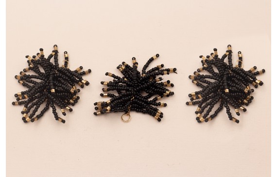 Pompon Abalorio 40mm Negro y Bronce