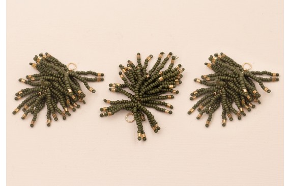 Pompon Abalorio 40mm Kaki y Bronce