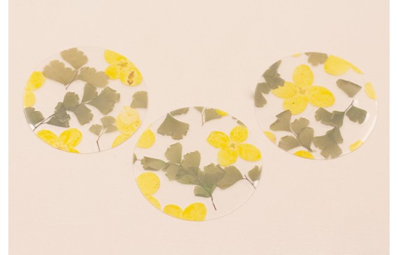 Lentejuela Disco 50mm con Flor Natural Amarillas