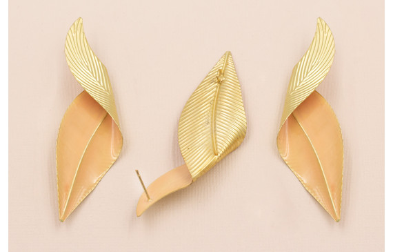 Pareja Pendientes Hoja Doblada 70*20 Esmalte Rosa