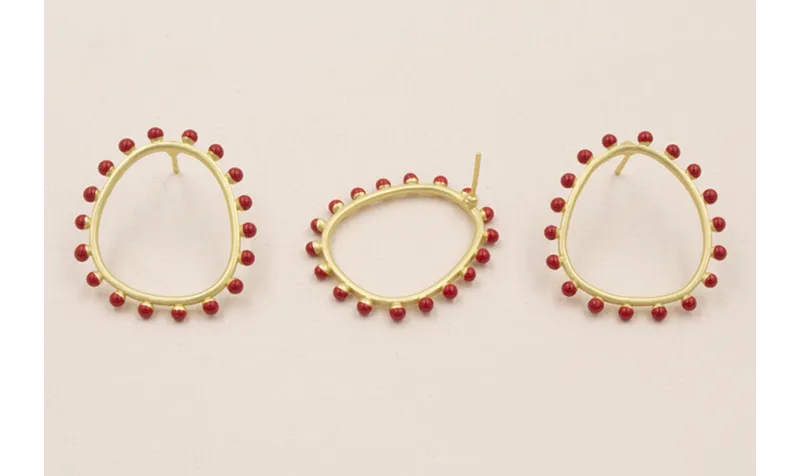 Pendiente Aro 26*22mm Bolas Coral
