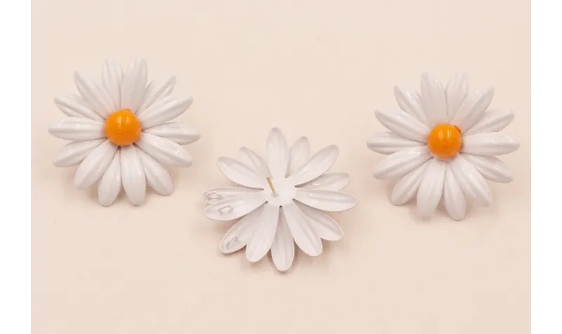 Pendiente Flor 40mm Blanca y Naranja