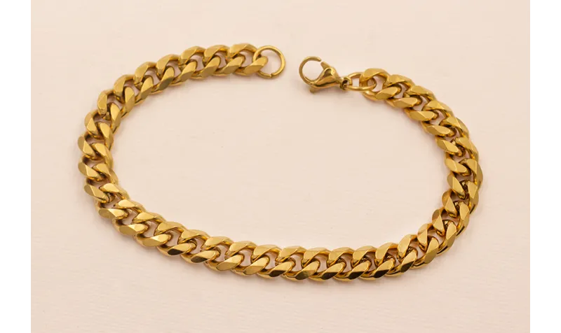 Pulsera Completa Acero Inox. Eslabón  de 8*3mm Oro