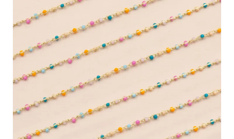 Cadena 2mm Oro Mate Esmaltes multicolor pastel