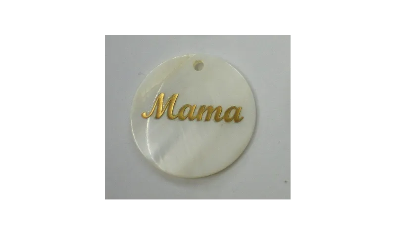 Chapa Nacar 25mm con Mama dorada /Cuentas de  Nacar 