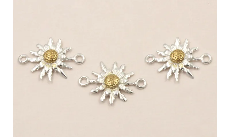 Pieza Eguzkilore 20-12mm Plata 925 y baño Oro / Cuentas Metálicas de Plata 925