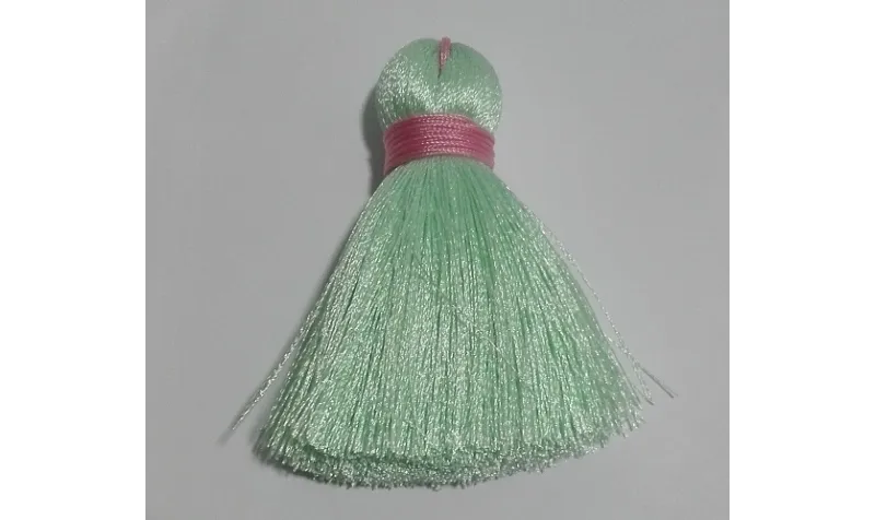 Pompón ancho 60mm*15mm verde piscina + rosa /Cuentas de  Tela 