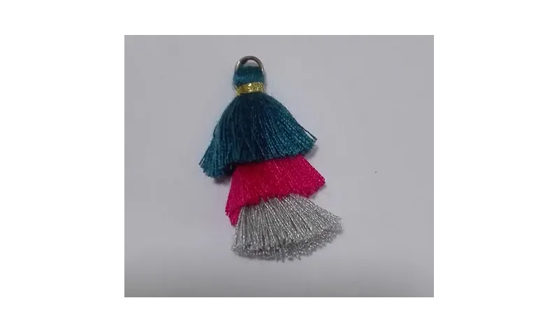 Pompon triple Azul-Fuxia-Gris /Cuentas de  Tela 