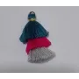Pompon triple Azul-Fuxia-Gris /Cuentas de  Tela 