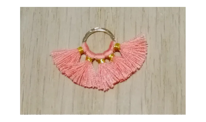 Aro 10mm Multipompón Rosa Coral /Cuentas de  Tela 