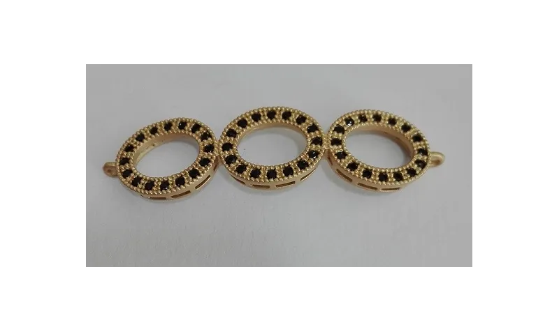 Triple aro microbrillos 35*9mm cristal negro / Cuentas Metálicas de Latón / Zamak
