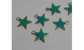 Colgante Estrella esmaltada 10mm verde / Cuentas Metálicas de Latón / Zamak