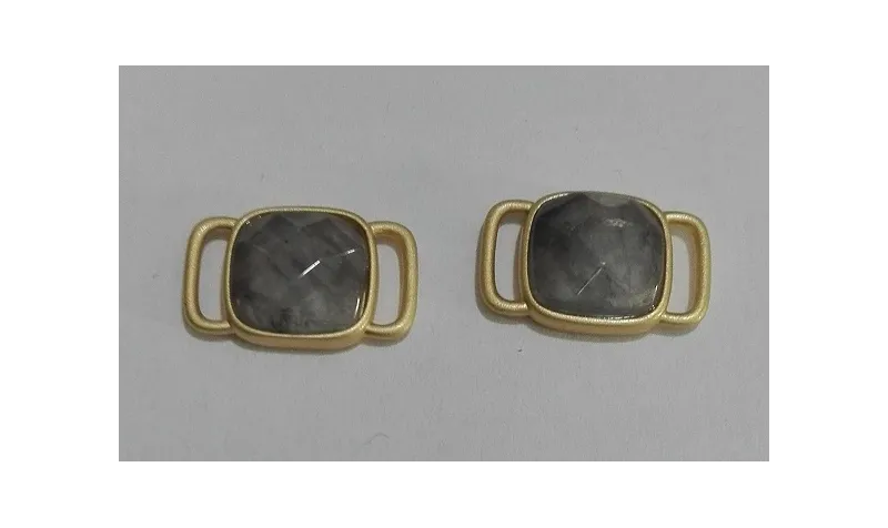 Piedra jade cuadrada 11mm Gris en metal Oro Mate / Cuentas Metálicas de Latón / Zamak