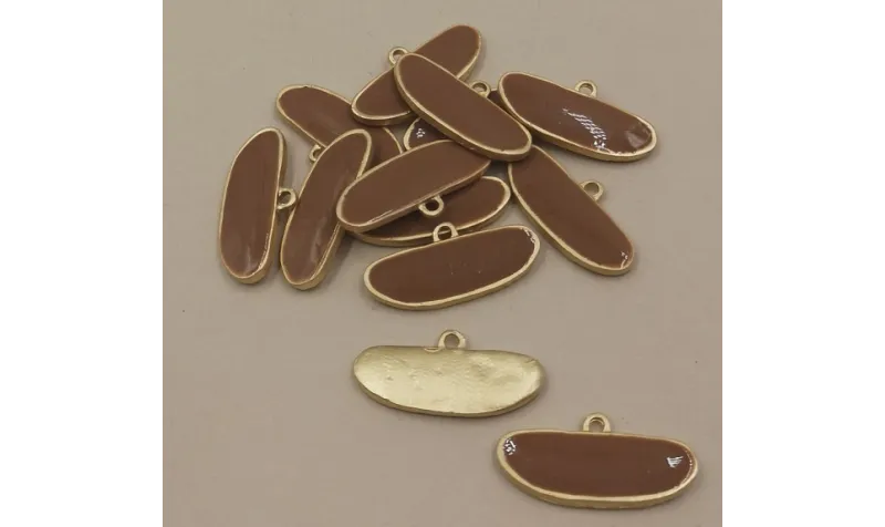 Colgante esmaltado 12*22mm  Marrón / Cuentas Metálicas de Latón / Zamak
