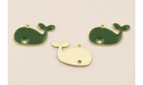 Colgante  Ballena 15*10mm Esmaltada Verde Inglés / Cuentas Metálicas de Latón / Zamak