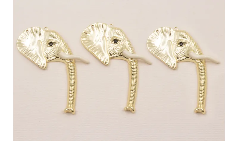 Cabeza Elefante 60*45mm Dorado Colmillo esmaltado / Cuentas Metálicas de Latón / Zamak