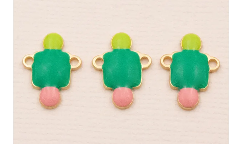 Colgante 15*10 verde, Rosa y Esmeralda Dorado Mate / Cuentas Metálicas de Latón / Zamak