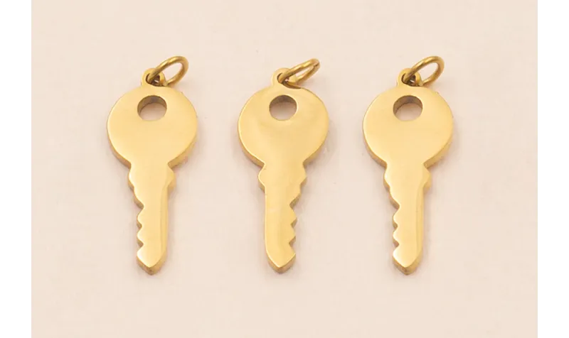 Colgane llave Acero Inox. 14*6mm Oro / Cuentas Metálicas de Acero Inoxidable