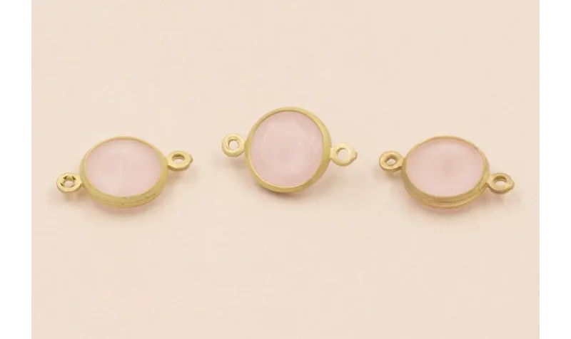 Entrepieza de 14*9 con Cristal Rosa de 8mm O.Mate / Cuentas Metálicas de Latón / Zamak