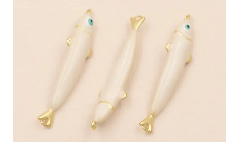 Entrepieza Pez esmaltado 32*5mm Beige / Cuentas Metálicas de Latón / Zamak