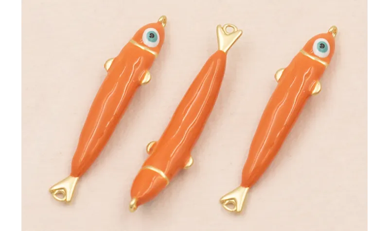 Entrepieza Pez esmaltado 32*5mm Coral / Cuentas Metálicas de Latón / Zamak