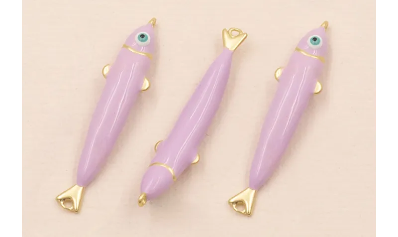 Entrepieza Pez esmaltado 32*5mm Lila / Cuentas Metálicas de Latón / Zamak