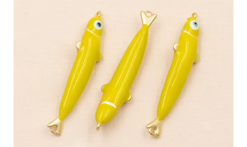 Entrepieza Pez esmaltado 32*5mm Amarillo Lima / Cuentas Metálicas de Latón / Zamak