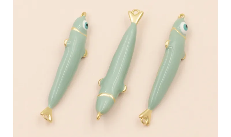 Entrepieza Pez esmaltado 32*5mm Verde Turquesa / Cuentas Metálicas de Latón / Zamak
