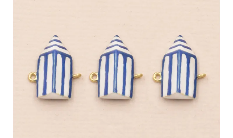 Entrepieza Caseta Playa 13*7*4mm Azul y Blanco / Cuentas Metálicas de Latón / Zamak