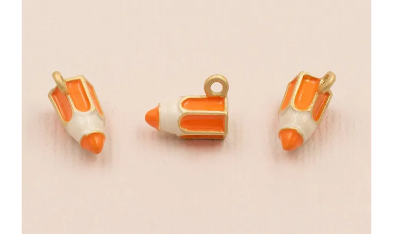 Colgante Lapicero 11*6mm Naranja / Cuentas Metálicas de Latón / Zamak