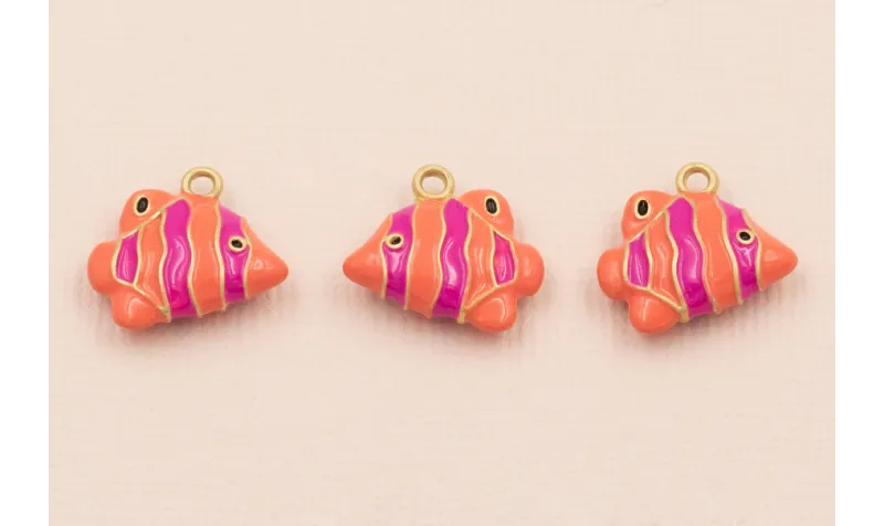 Colgante Pez Tropical 16*12mm Rosa y Fuxia / Cuentas Metálicas de Latón / Zamak