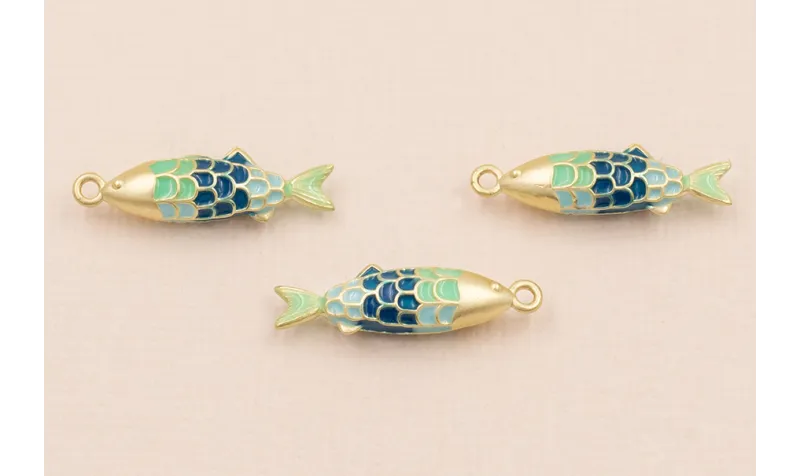 Colgante Pez 20*5mm Azul y Turquesa / Cuentas Metálicas de Latón / Zamak