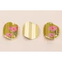 Disco ondulado de 40 Oro Mate  Flores Fondo Beige / Cuentas Metálicas de Latón / Zamak