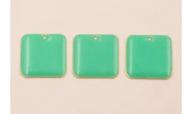 Cuenta Cuadrado de 22 D.Mate esmalte verde piscina / Cuentas Metálicas de Latón / Zamak