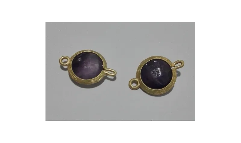 Pieza ORO MATE doble aro Piedra Amatista / Cuentas Metálicas de Latón / Zamak