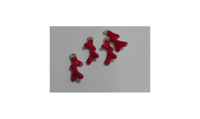 Colgante Coral esmaltado 12mm Rojo / Cuentas Metálicas de Latón / Zamak