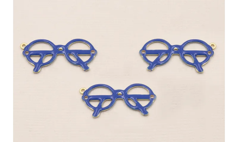 Pieza Gafas 25*12mm Esmalte Azul / Cuentas Metálicas de Latón / Zamak