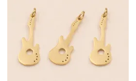 Colgante Guitarra Acero Inox. 17*6mm Oro / Cuentas Metálicas de Acero Inoxidable