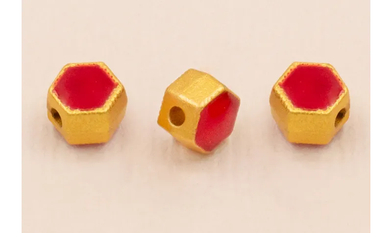 Entrepieza Hexagonal 5*5*4mm Oro Esmalte Granate / Cuentas Metálicas de Latón / Zamak