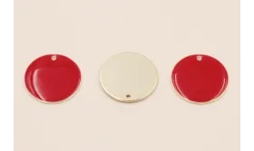 Disco de 20mm Dorado con esmalte Rojo / Cuentas Metálicas de Latón / Zamak