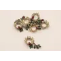 Pieza Floral para cabujón Esmalte verde y Rojo / Cuentas Metálicas de Latón / Zamak