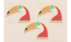 Colgante Tucan 30*40mm Blanco y Coral / Cuentas Metálicas de Latón / Zamak