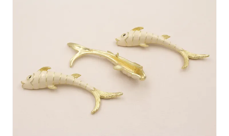 Cuenta Pez 80*15mm Dorado Mate Esmalte Crema / Cuentas Metálicas de Latón / Zamak