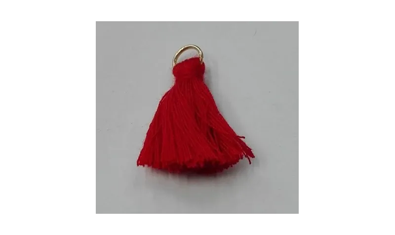 Pompon 25mm con anilla dorada Rojo /Cuentas de  Tela 