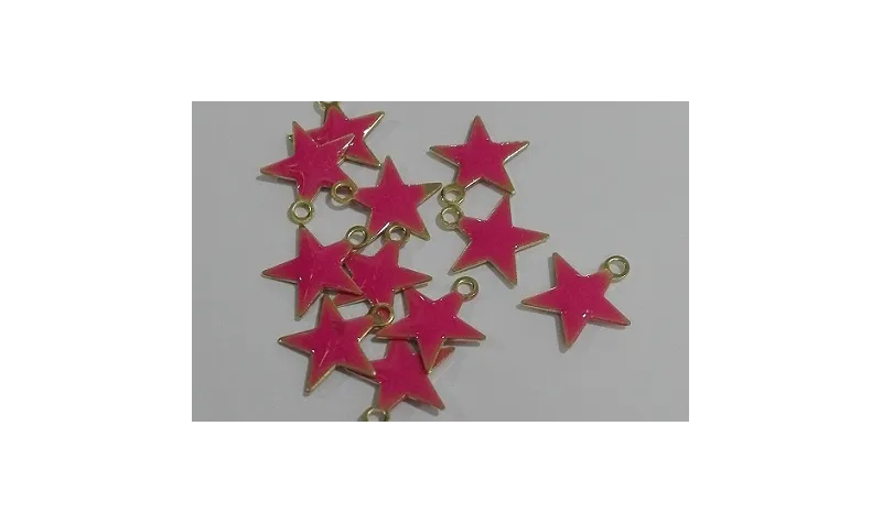 Colgante Estrella esmaltada 10mm Rosa / Cuentas Metálicas de Latón / Zamak