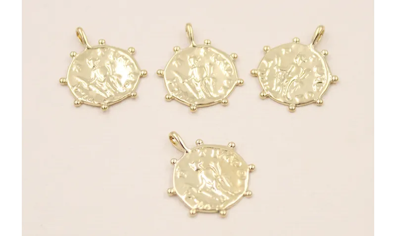 Medalla Azteca 17*1mm Baño Oro 18K y 3 micras / Cuentas Metálicas de Baño Oro 3 Micras 18K
