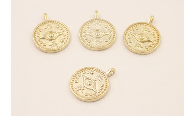 Medalla Ojo Turco de 15*2mm Baño Oro 18K-3 micras / Cuentas Metálicas de Baño Oro 3 Micras 18K