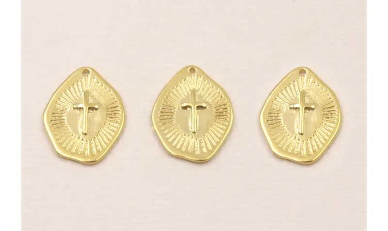 Chapa Irregular Cruz 20*15mm Baño Oro 3micras 18k / Cuentas Metálicas de Baño Oro 3 Micras 18K