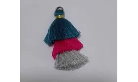 Pompon triple Azul-Fuxia-Gris /Cuentas de  Tela 