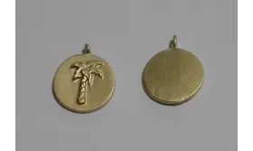 Chapa 11mm Oro Mate Palmera relieve / Cuentas Metálicas de Latón / Zamak
